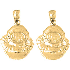Yellow Gold-plated Silver 22mm Diving Helmet Earrings