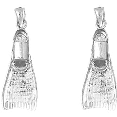Sterling Silver 34mm 3D Scuba Finn Earrings