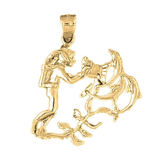 Yellow Gold-plated Silver Scuba Diver With Coral Pendant