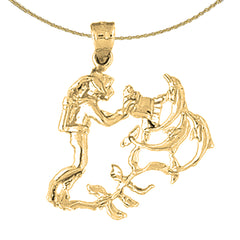 Sterling Silver Scuba Diver With Coral Pendant (Rhodium or Yellow Gold-plated)