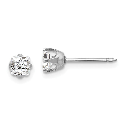 Inverness 14K White Gold 5mm Sq CZ Post Earrings