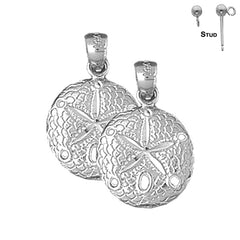 Sterling Silver 21mm Sand Dollar Earrings (White or Yellow Gold Plated)