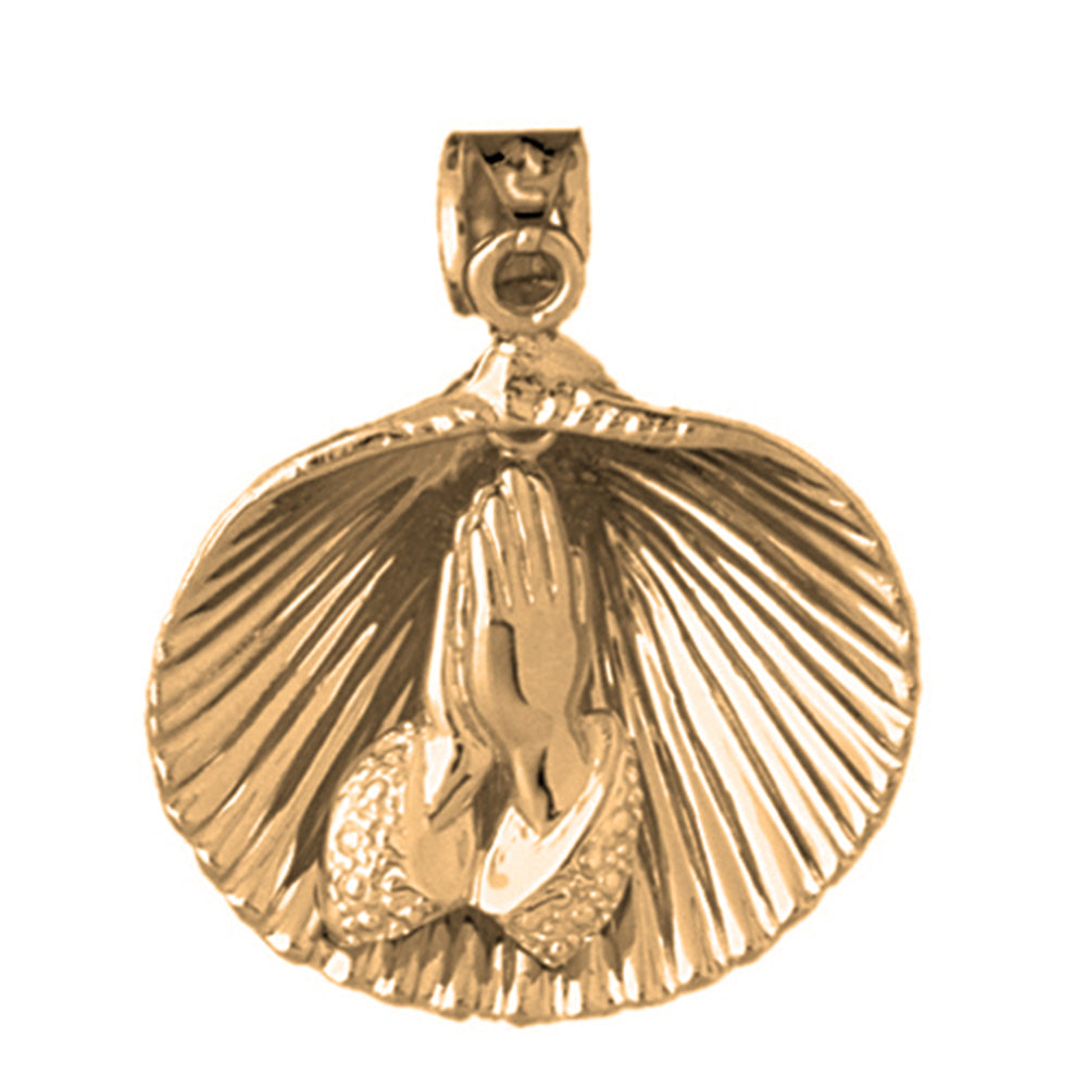 Yellow Gold-plated Silver Shell With Praying Hands Pendant