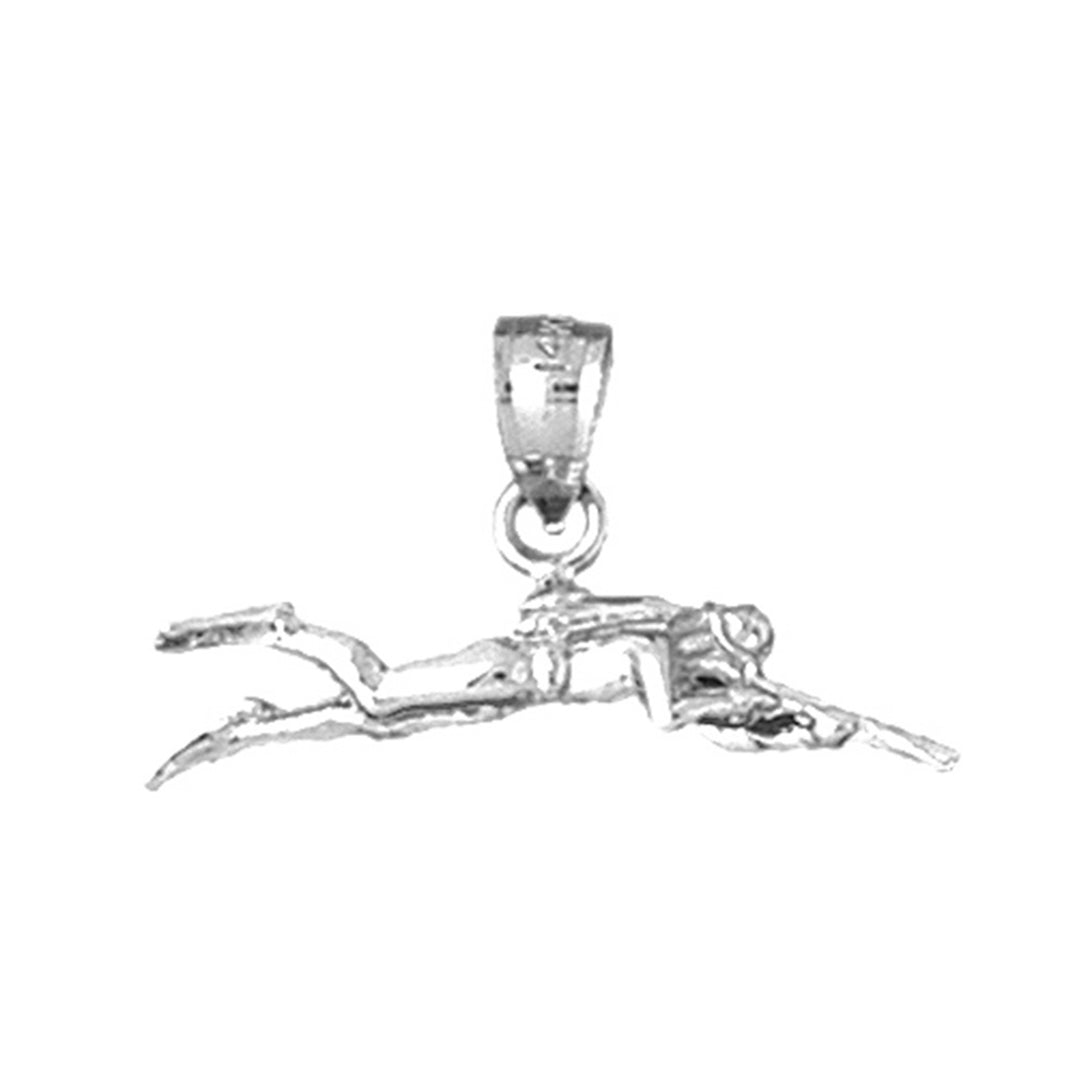 Sterling Silver 3D Scuba Diver Pendant