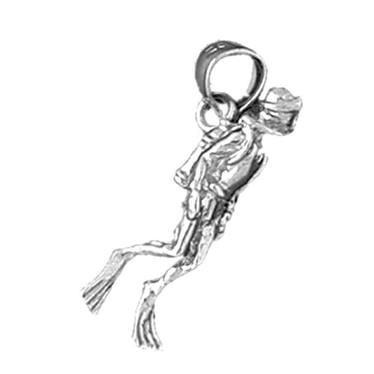 Sterling Silver 3D Scuba Diver Pendant