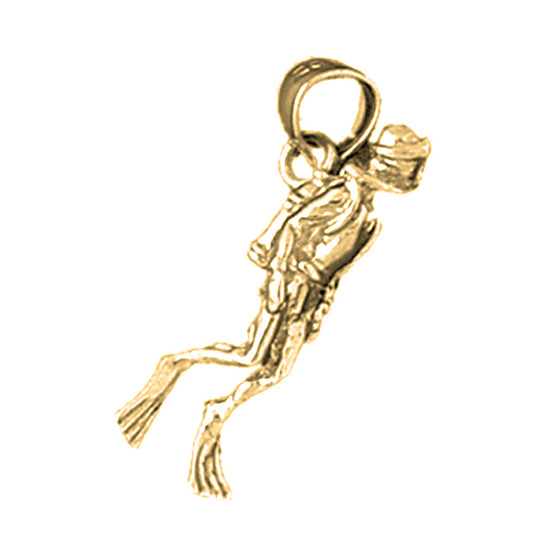 Yellow Gold-plated Silver 3D Scuba Diver Pendant