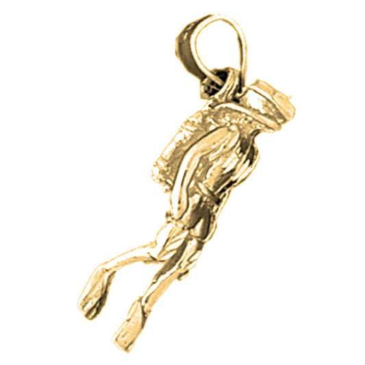 Yellow Gold-plated Silver 3D Scuba Diver Pendant