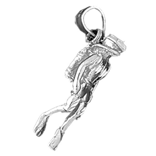 Sterling Silver 3D Scuba Diver Pendant