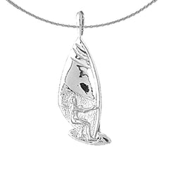 Sterling Silver Wind Surfing Pendant (Rhodium or Yellow Gold-plated)