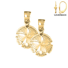 Sterling Silver 18mm Sand Dollar Earrings (White or Yellow Gold Plated)