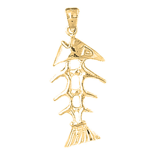 Yellow Gold-plated Silver 3D Fish Bones Pendant