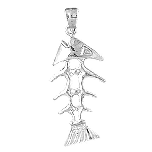 Sterling Silver 3D Fish Bones Pendant