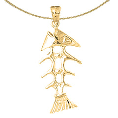 Sterling Silver 3D Fish Bones Pendant (Rhodium or Yellow Gold-plated)