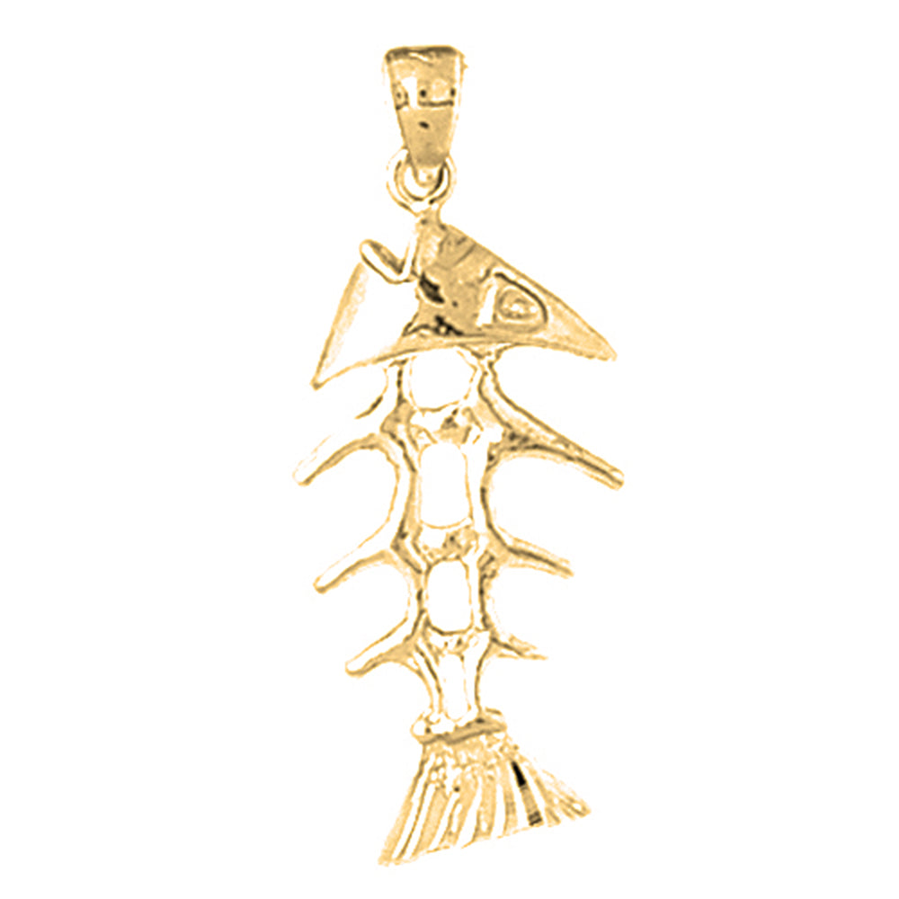 10K, 14K or 18K Gold 3D Fish Bones Pendant