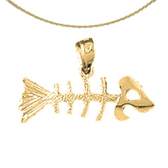 Sterling Silver Fish Bones Pendant (Rhodium or Yellow Gold-plated)
