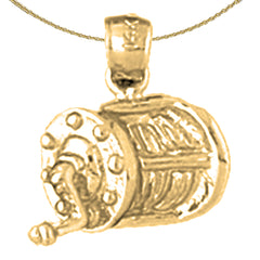 Sterling Silver Fishing Reel Pendant (Rhodium or Yellow Gold-plated)