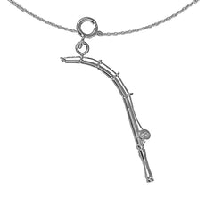 Sterling Silver 3D Fishing Pole Pendant (Rhodium or Yellow Gold-plated)