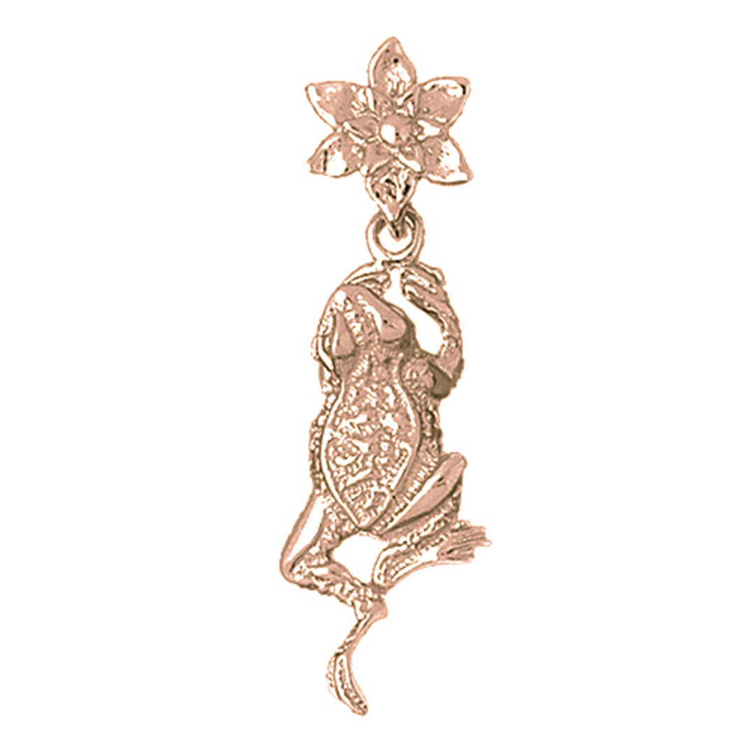 10K, 14K or 18K Gold Frog With Lilly Pendant