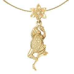 Sterling Silver Frog With Lilly Pendant (Rhodium or Yellow Gold-plated)