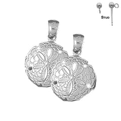Sterling Silver 22mm Sand Dollar Earrings (White or Yellow Gold Plated)