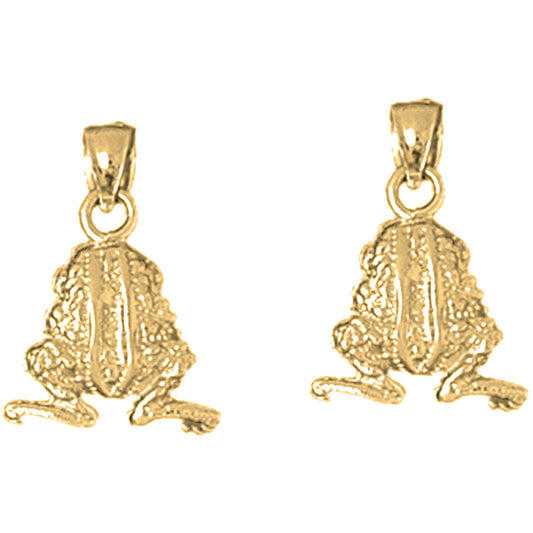 Yellow Gold-plated Silver 19mm 3D Frog Earrings