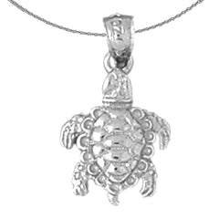 Sterling Silver 3D Turtle Pendant (Rhodium or Yellow Gold-plated)