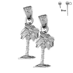 Sterling Silver 22mm Palm Tree Earrings (White or Yellow Gold Plated)