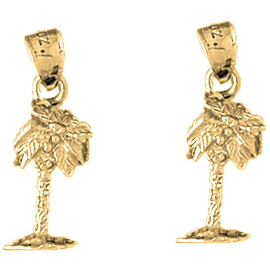 Yellow Gold-plated Silver 22mm Palm Tree Earrings