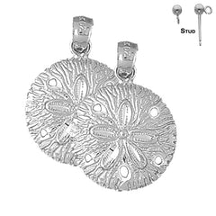 Sterling Silver 27mm Sand Dollar Earrings (White or Yellow Gold Plated)