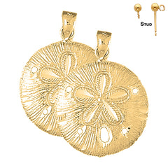 Sterling Silver 30mm Sand Dollar Earrings (White or Yellow Gold Plated)