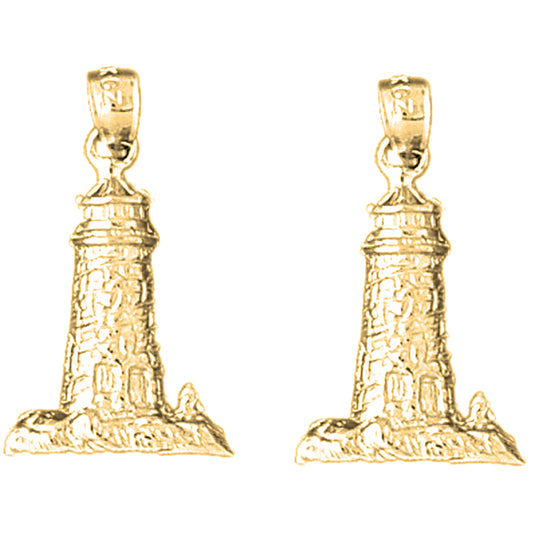 Yellow Gold-plated Silver 24mm Lighthouse Earrings