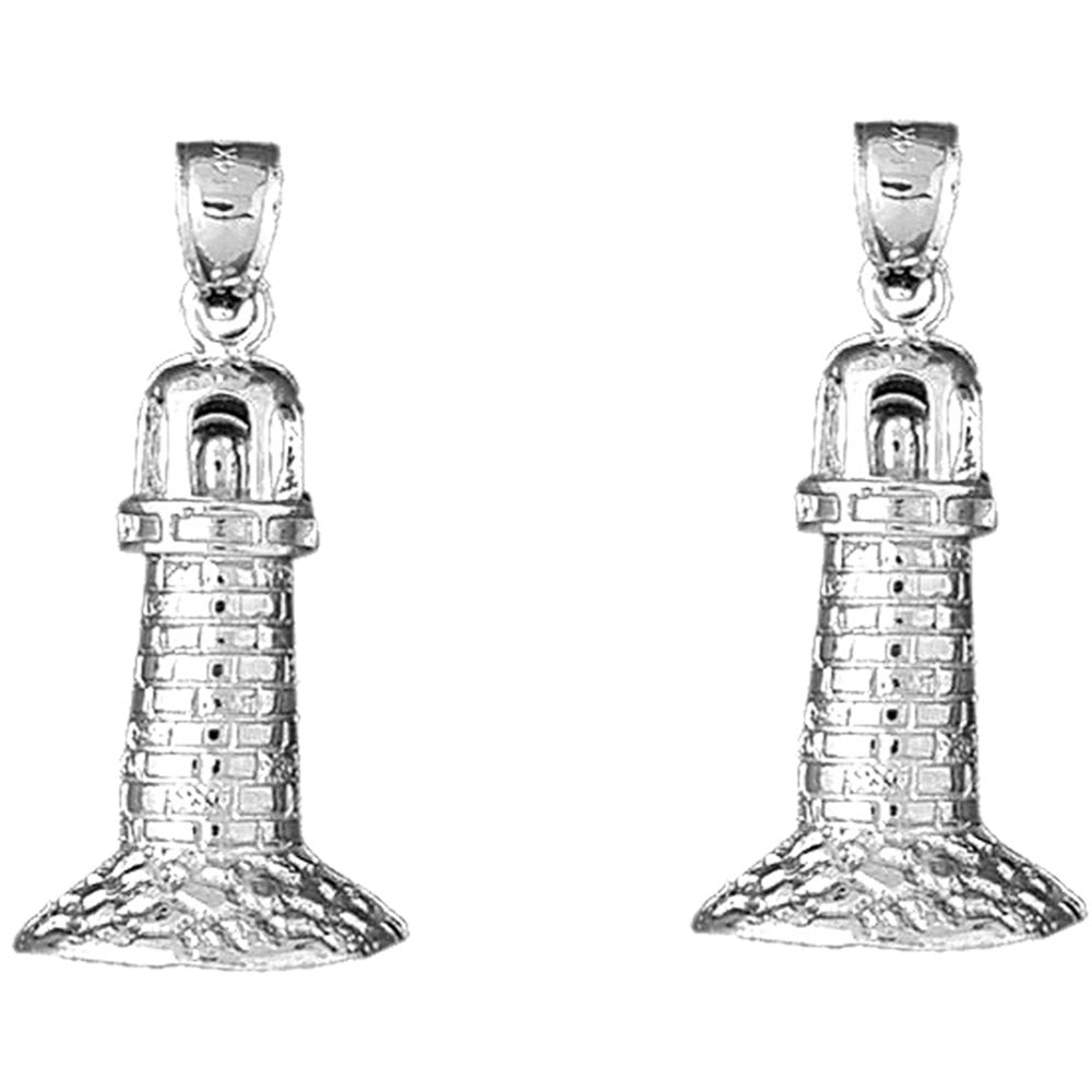 Sterling Silver 34mm Lighthouse Earrings