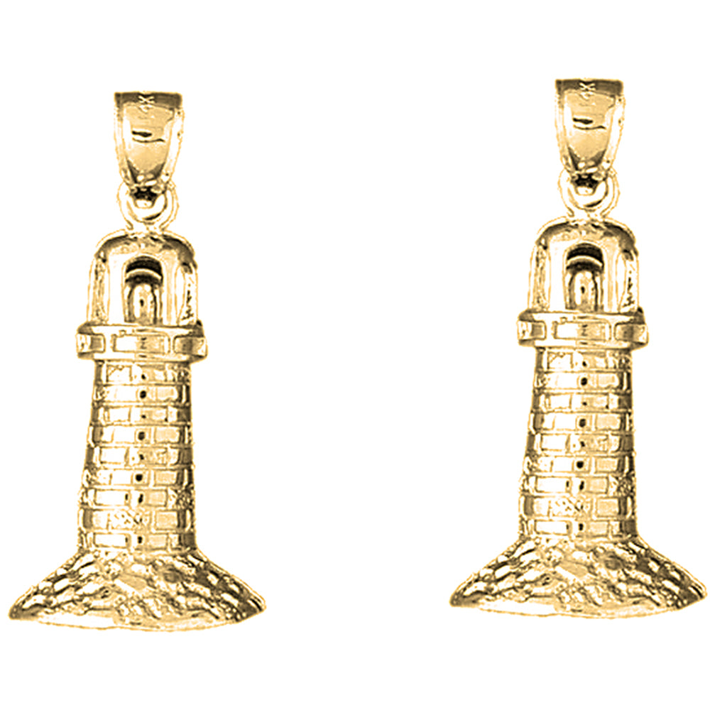 Yellow Gold-plated Silver 34mm Lighthouse Earrings