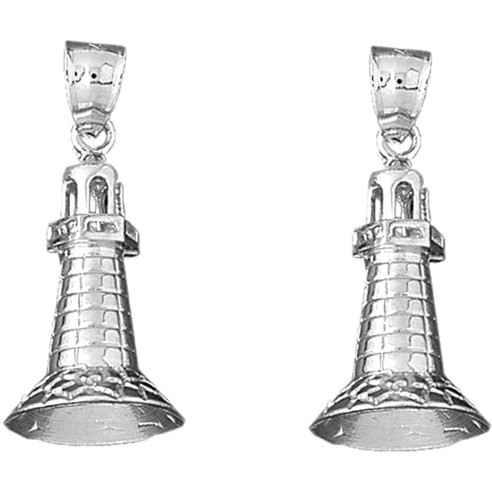Sterling Silver 33mm 3D Lighthouse Earrings