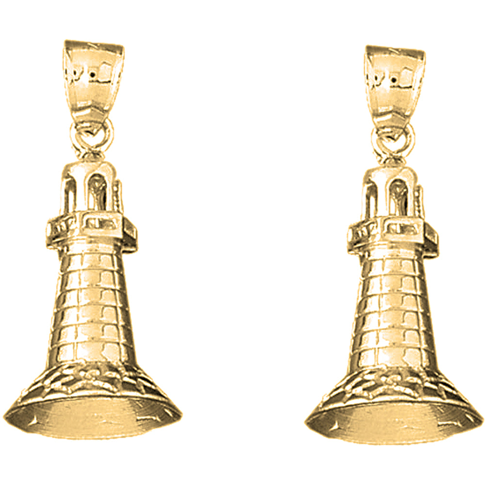Yellow Gold-plated Silver 33mm 3D Lighthouse Earrings