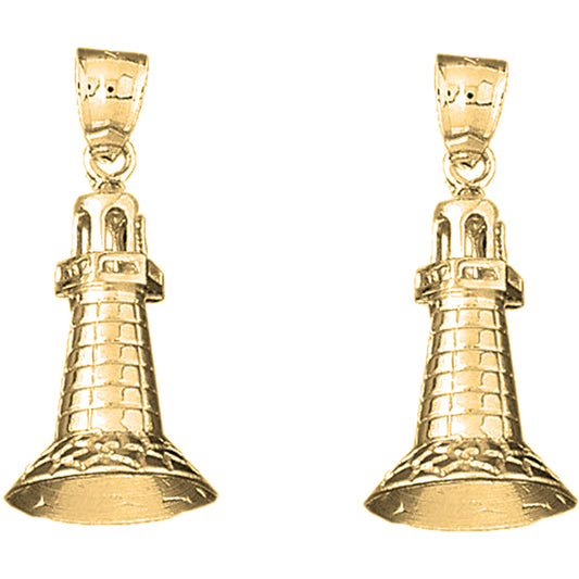 14K or 18K Gold 33mm 3D Lighthouse Earrings