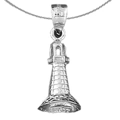 Sterling Silver 3D Lighthouse Pendant (Rhodium or Yellow Gold-plated)