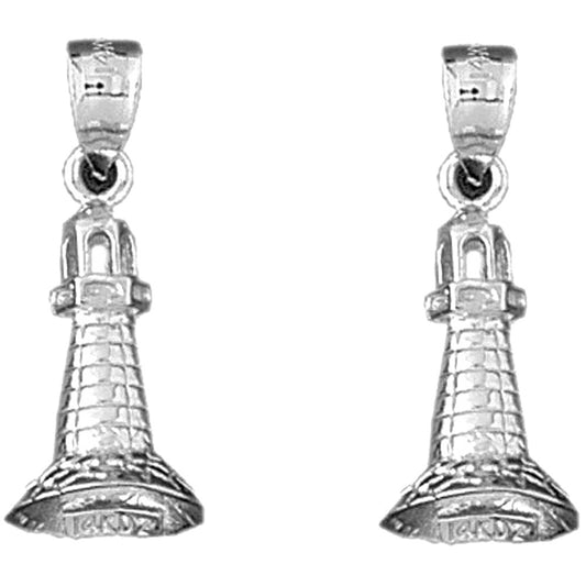 Sterling Silver 25mm 3D Lighthouse Earrings