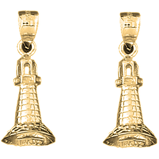 Yellow Gold-plated Silver 25mm 3D Lighthouse Earrings
