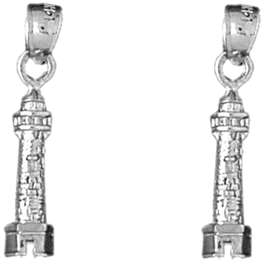 Sterling Silver 22mm 3D Lighthouse Earrings