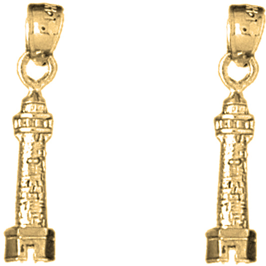 14K or 18K Gold 22mm 3D Lighthouse Earrings