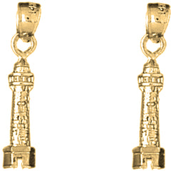 Yellow Gold-plated Silver 22mm 3D Lighthouse Earrings