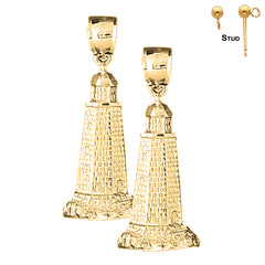 Sterling Silver 36mm Lighthouse Earrings (White or Yellow Gold Plated)