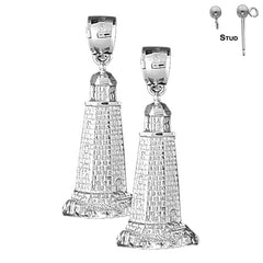 Sterling Silver 36mm Lighthouse Earrings (White or Yellow Gold Plated)