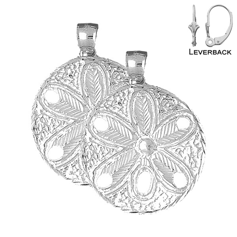 Sterling Silver 41mm Sand Dollar Earrings (White or Yellow Gold Plated)