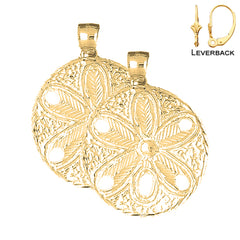 Sterling Silver 41mm Sand Dollar Earrings (White or Yellow Gold Plated)