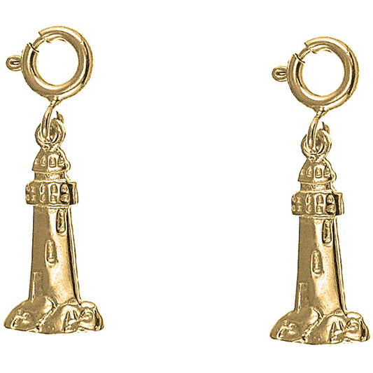 Yellow Gold-plated Silver 19mm Lighthouse Earrings