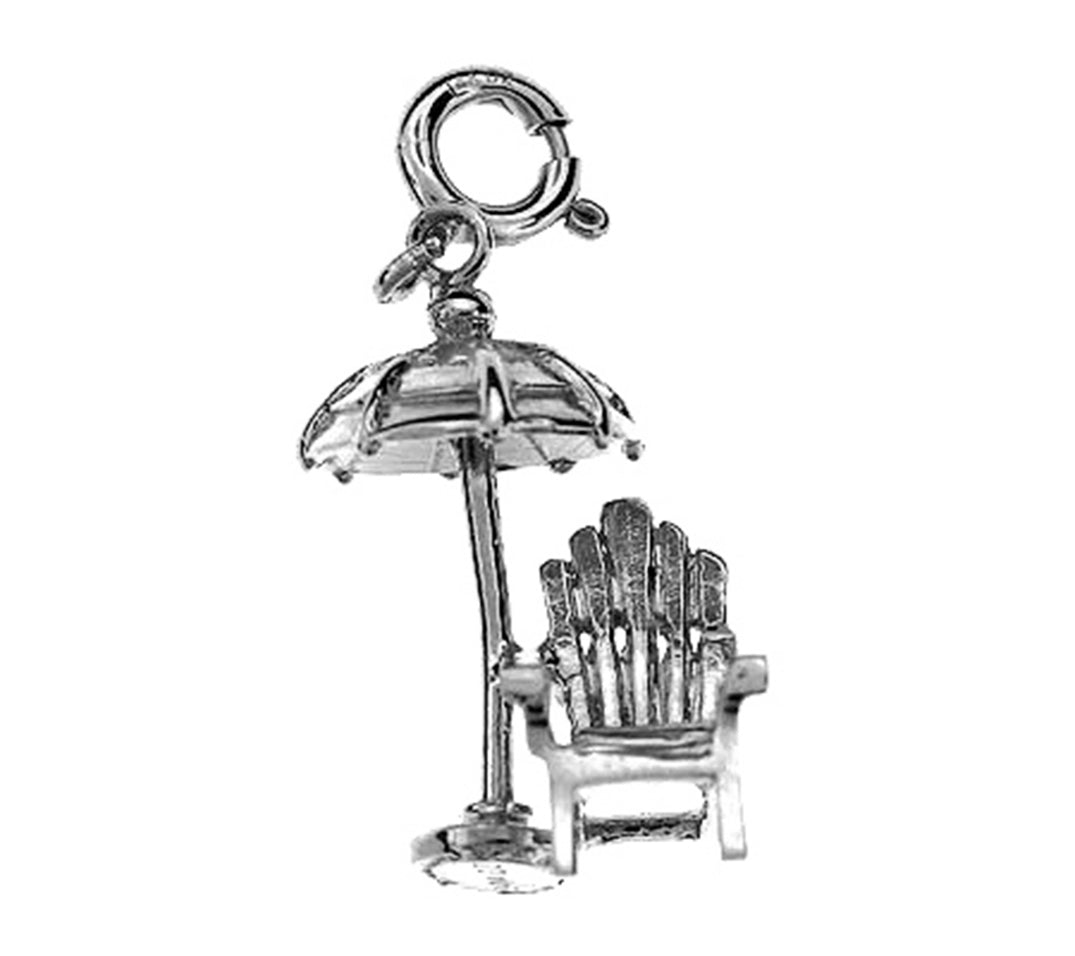 Sterling Silver 3D Beach Chair And Umbrella Pendant