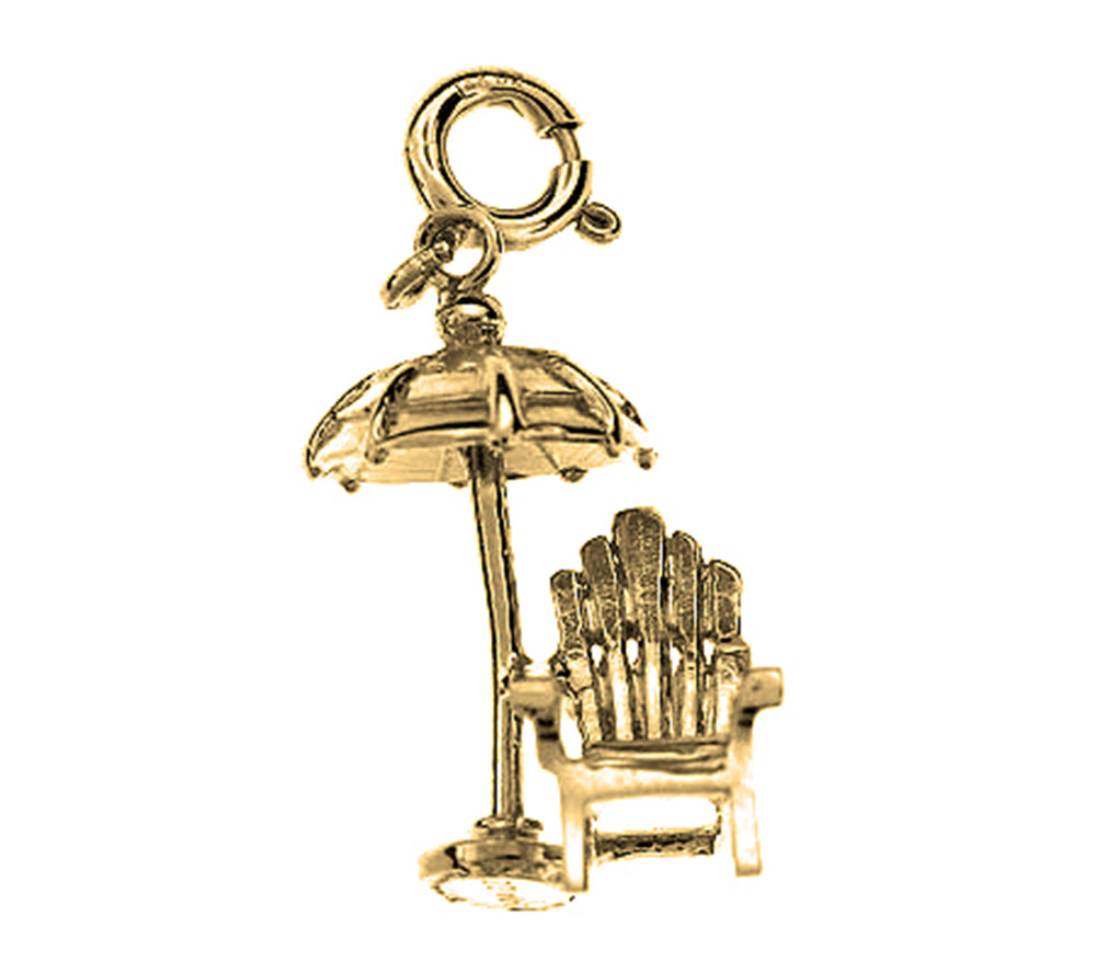 Yellow Gold-plated Silver 3D Beach Chair And Umbrella Pendant