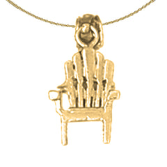 Sterling Silver 3D Beach Chair Pendant (Rhodium or Yellow Gold-plated)
